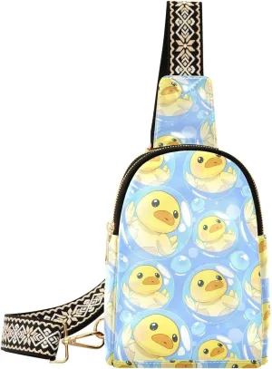 Small Sling Bag Fanny Packs Crossbody Bags for Women Cute Duckling Inside A Bubble Leather Fashion Chest Bag Belt Bag for Women for Travel Sports Running Hiking