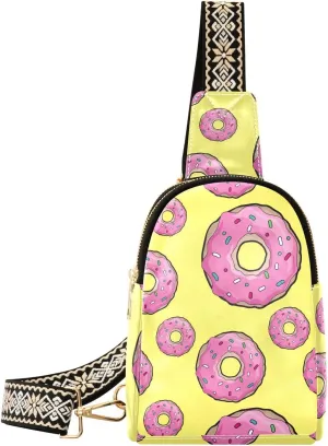 Small Sling Bag for Women Donut with Pink Icing PC Leather Fanny Pack Crossbody Fashion Waist Packs Chest Bag for Travel Sports Running Hiking