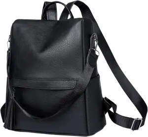 Soft Leather Backpack Women's 2023 New Vintage Proof Shoulder Outdoor Travel Womens Camping Backpack (Black, One Size)