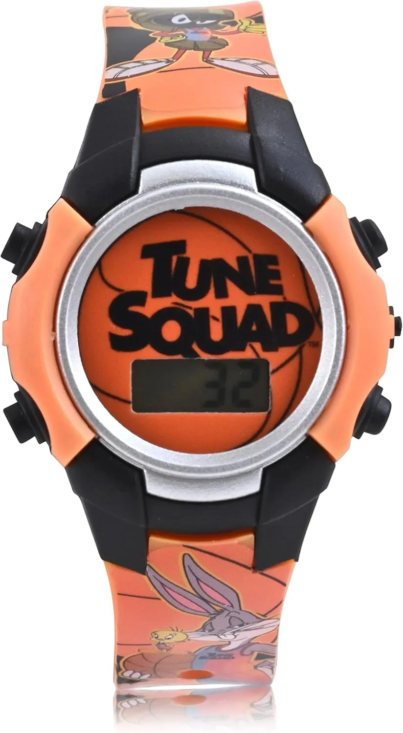 Space Jam Kids Digital Watch - LED Flashing Light, LCD Watch Display, Kids, Girls and Boys Watch, Plastic Strap in Orange (Model: SPJ4034AZ)