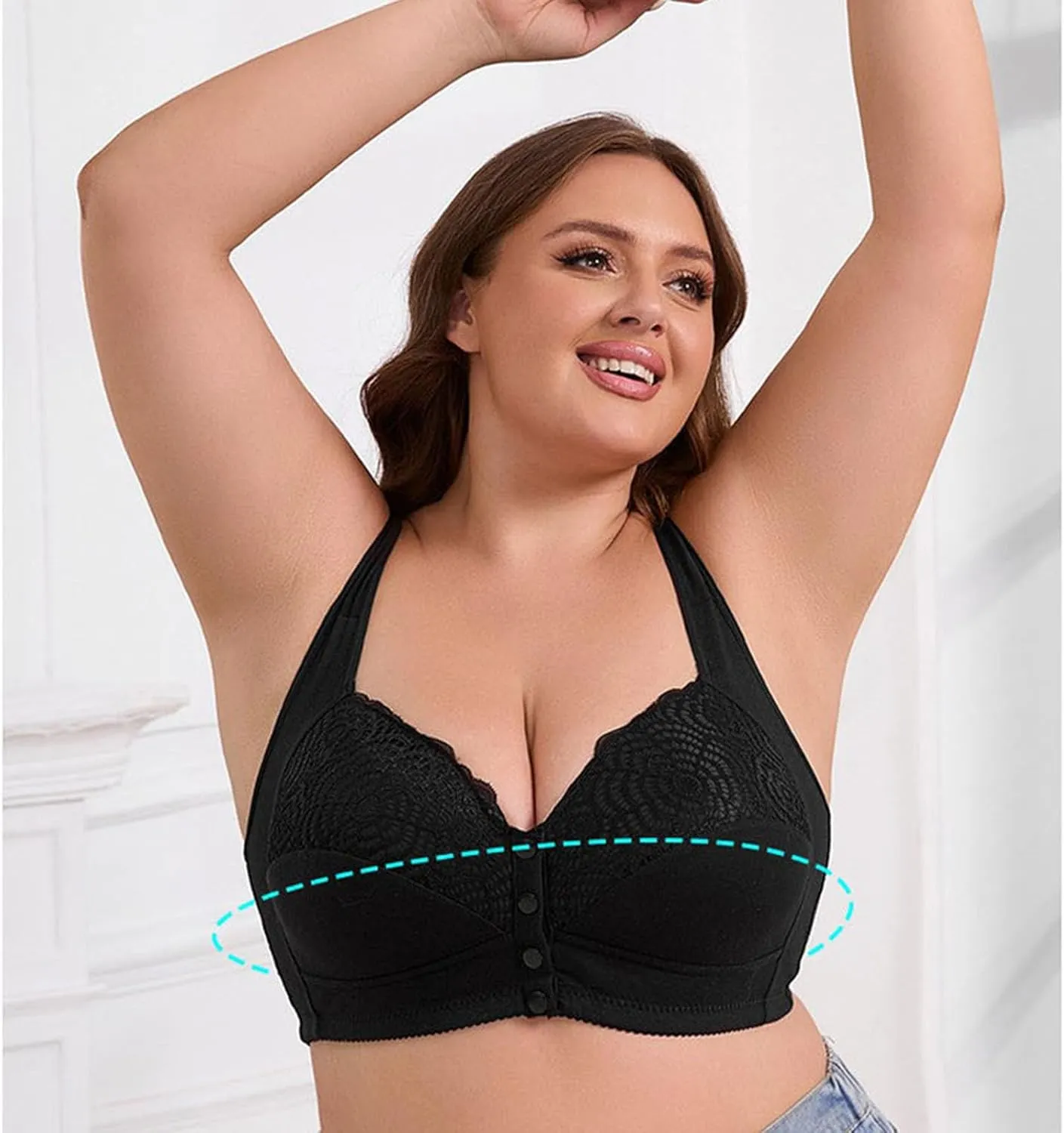 Sports Bras for Women Plus Size Front Closure Wireless Push Up Bras Breathable Comfortable Beige