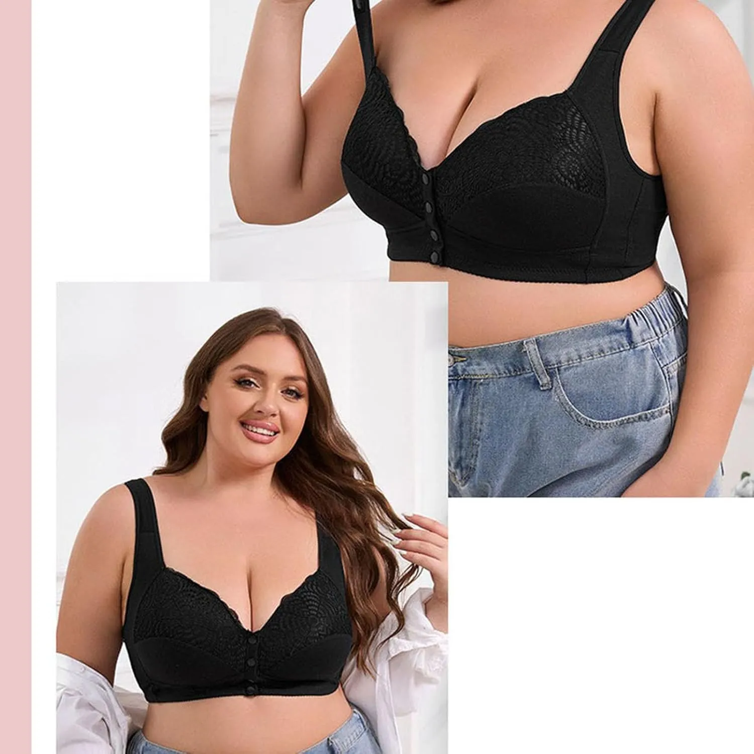 Sports Bras for Women Plus Size Front Closure Wireless Push Up Bras Breathable Comfortable Beige