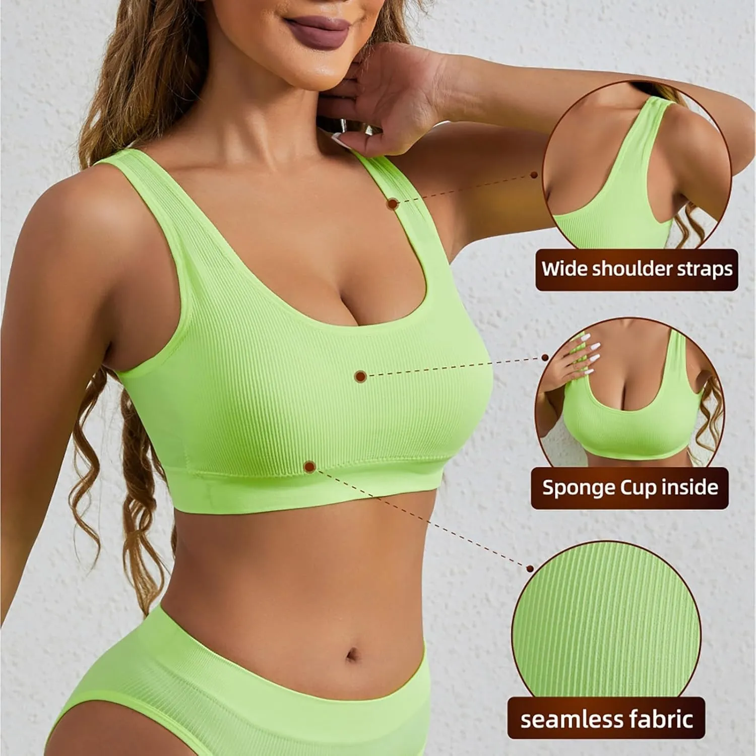 Sports Bras for Women Square Neck Yoga Wireless Bra Padded Crop Top Wireless Racerback Sports Bra