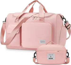 Sports Gym Duffle With Shoes Compartment, Travel Weekender for Women With Toiletry Bag, Carry-on Overnight Duffel With Wet Pocket