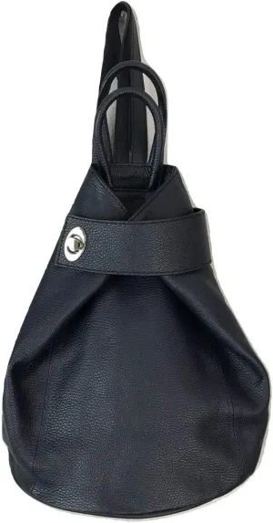 Stella Convertible Leather Backpack Purse  Casual Travel Tote Bag Dark Navy Blue