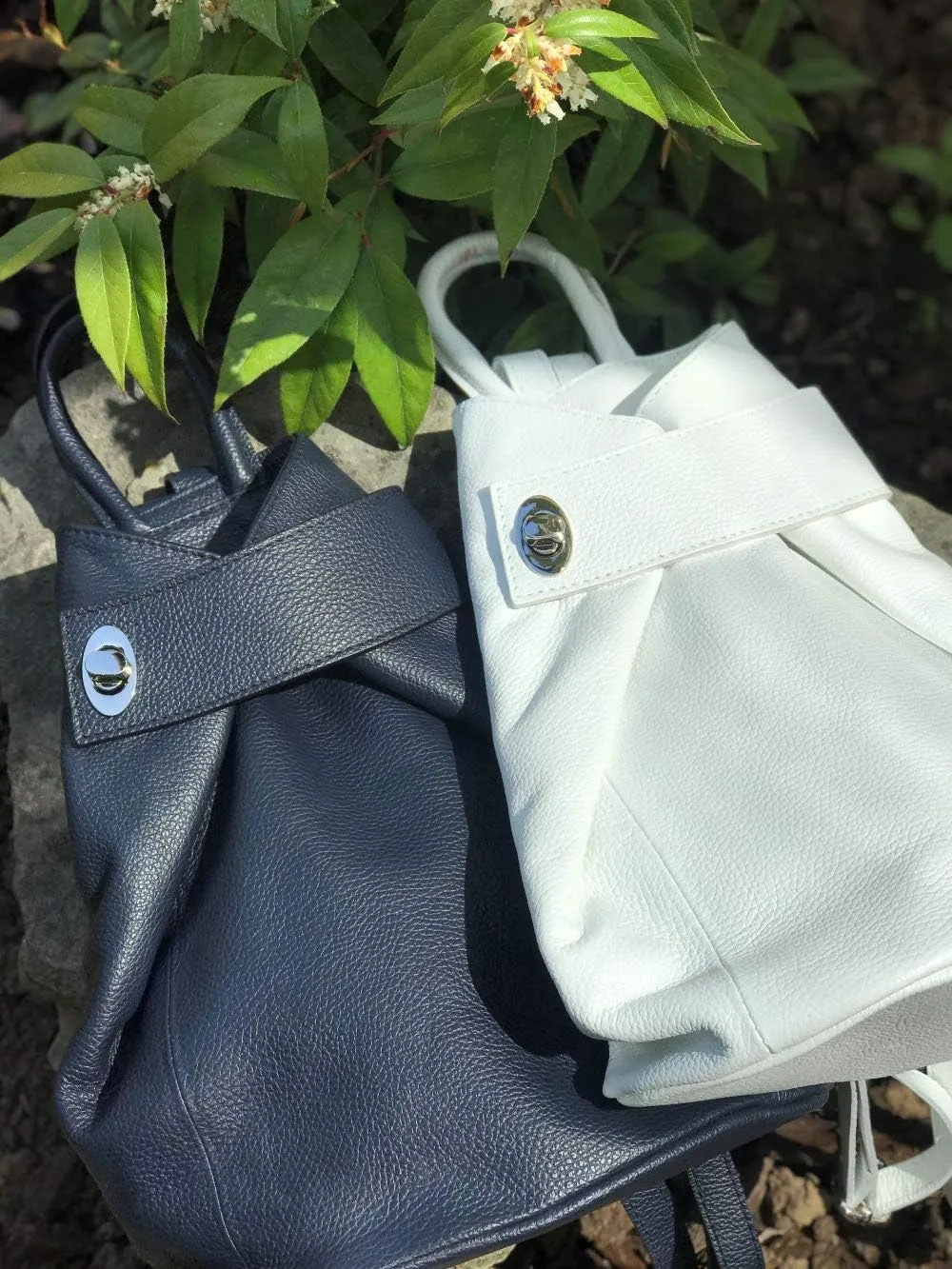 Stella Convertible Leather Backpack Purse  Casual Travel Tote Bag Dark Navy Blue