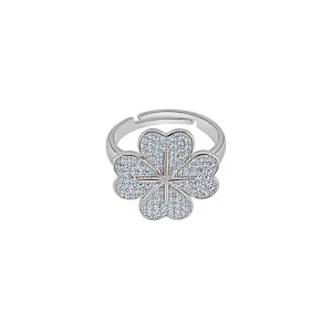 Sterling Silver Sparkling Four Leaf Clover Heart Ring