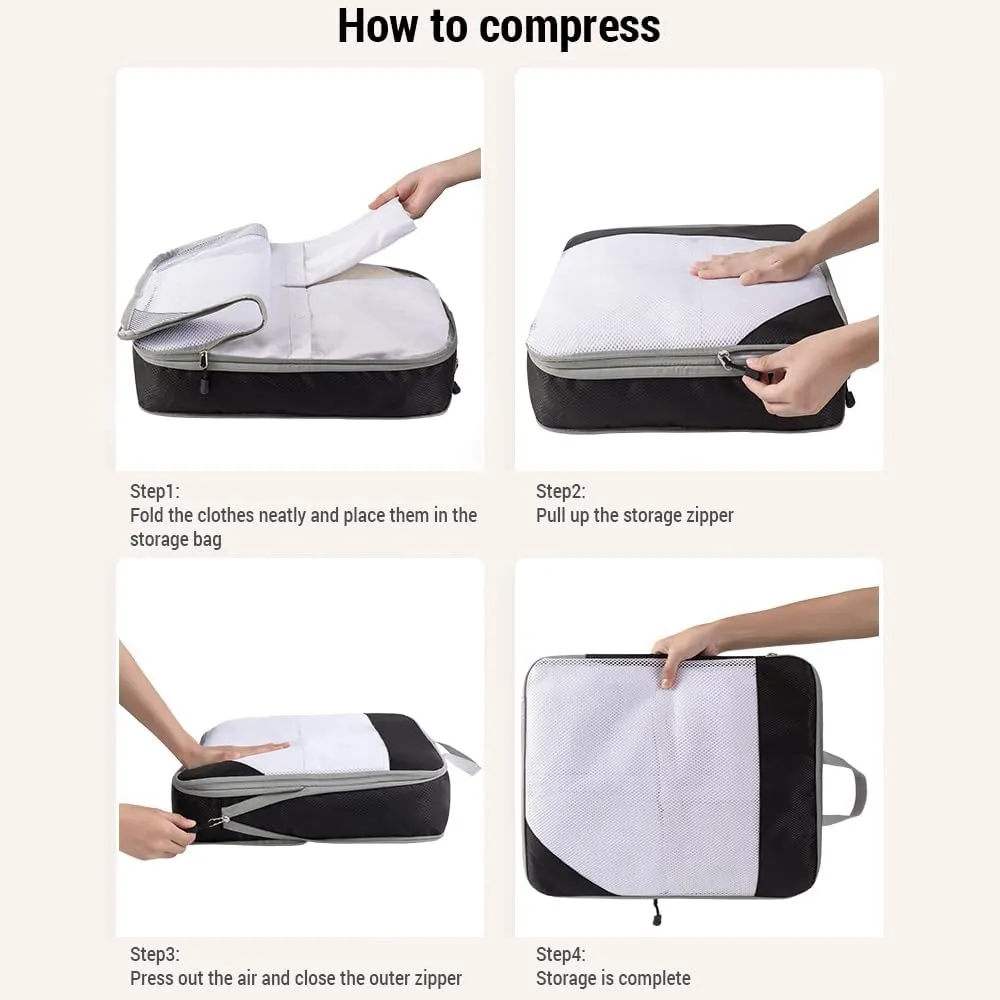 Storage Bag 1 Set Compression Packing Cubes Compressible Travel Packing Organizer for Carry on Suitcase (Beige)