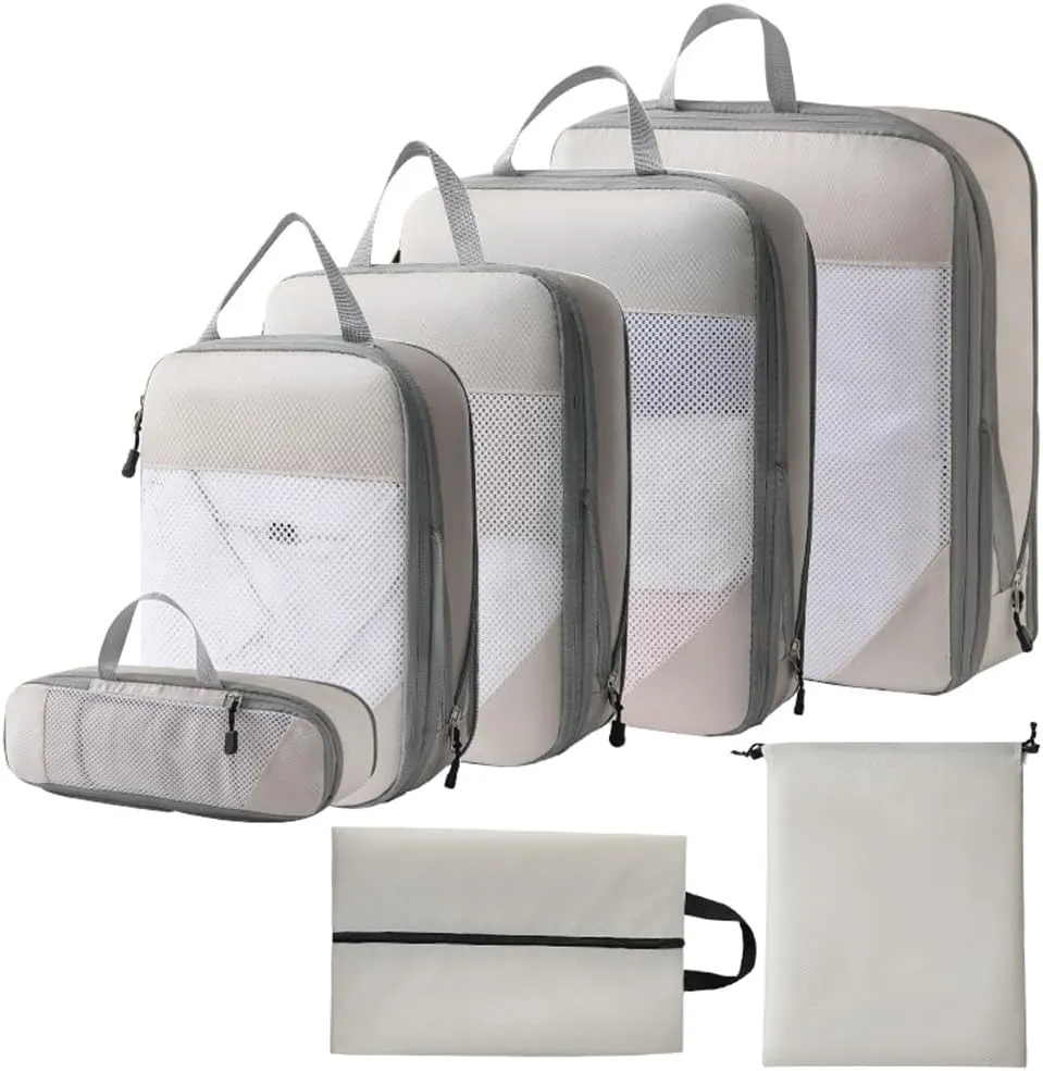 Storage Bag 1 Set Compression Packing Cubes Compressible Travel Packing Organizer for Carry on Suitcase (Beige)