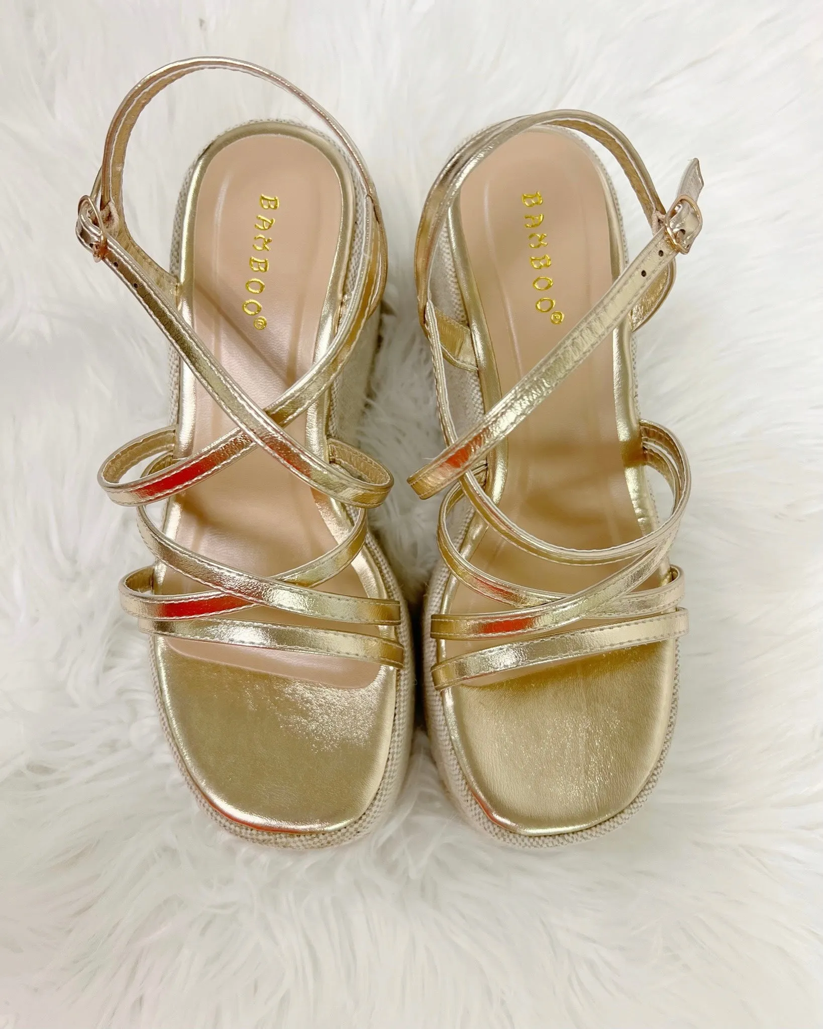Strappy Platform Wedge in Gold Metallic FINAL SALE