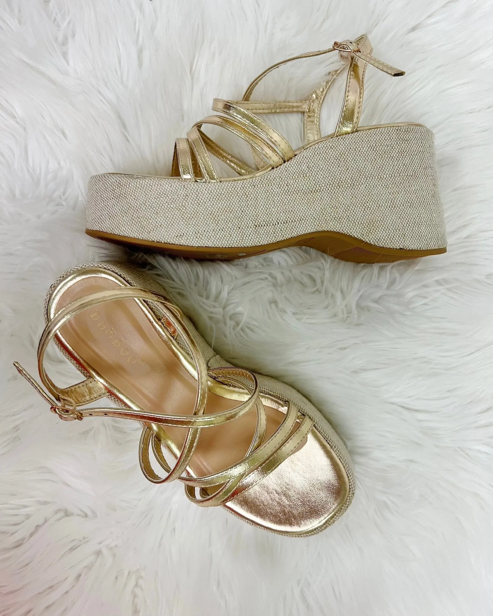 Strappy Platform Wedge in Gold Metallic FINAL SALE