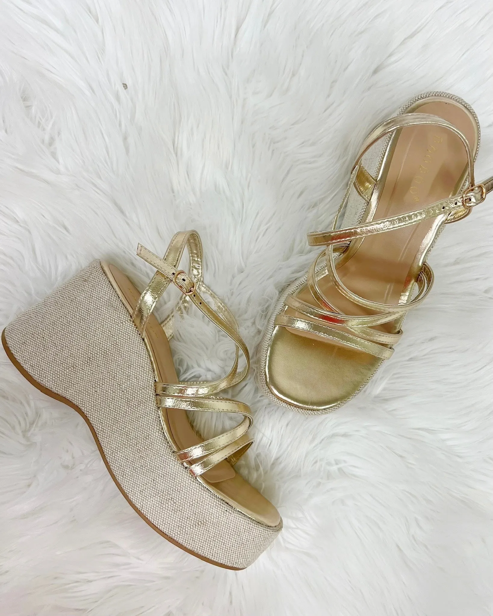 Strappy Platform Wedge in Gold Metallic FINAL SALE