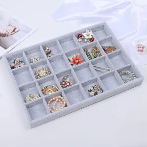 STYLIFING Jewelry Organizer Tray 24 Grids, Jewelry Display Case Stackable Velvet Jewelry Tray Ring Earring Necklace Storage Holder for Women,Grey