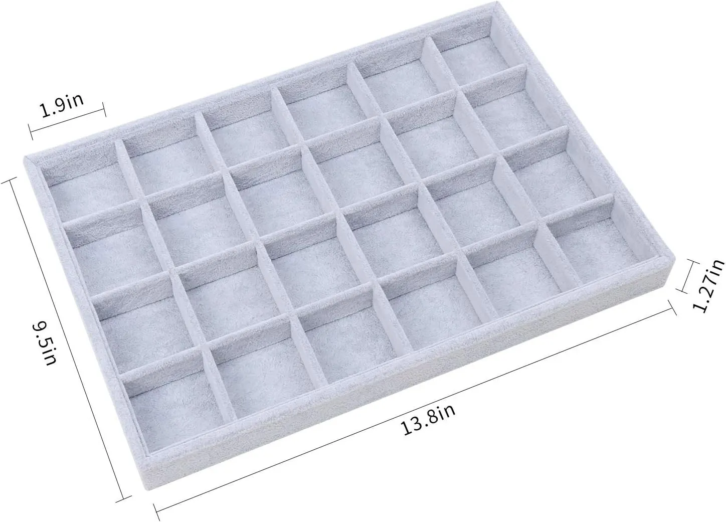 STYLIFING Jewelry Organizer Tray 24 Grids, Jewelry Display Case Stackable Velvet Jewelry Tray Ring Earring Necklace Storage Holder for Women,Grey