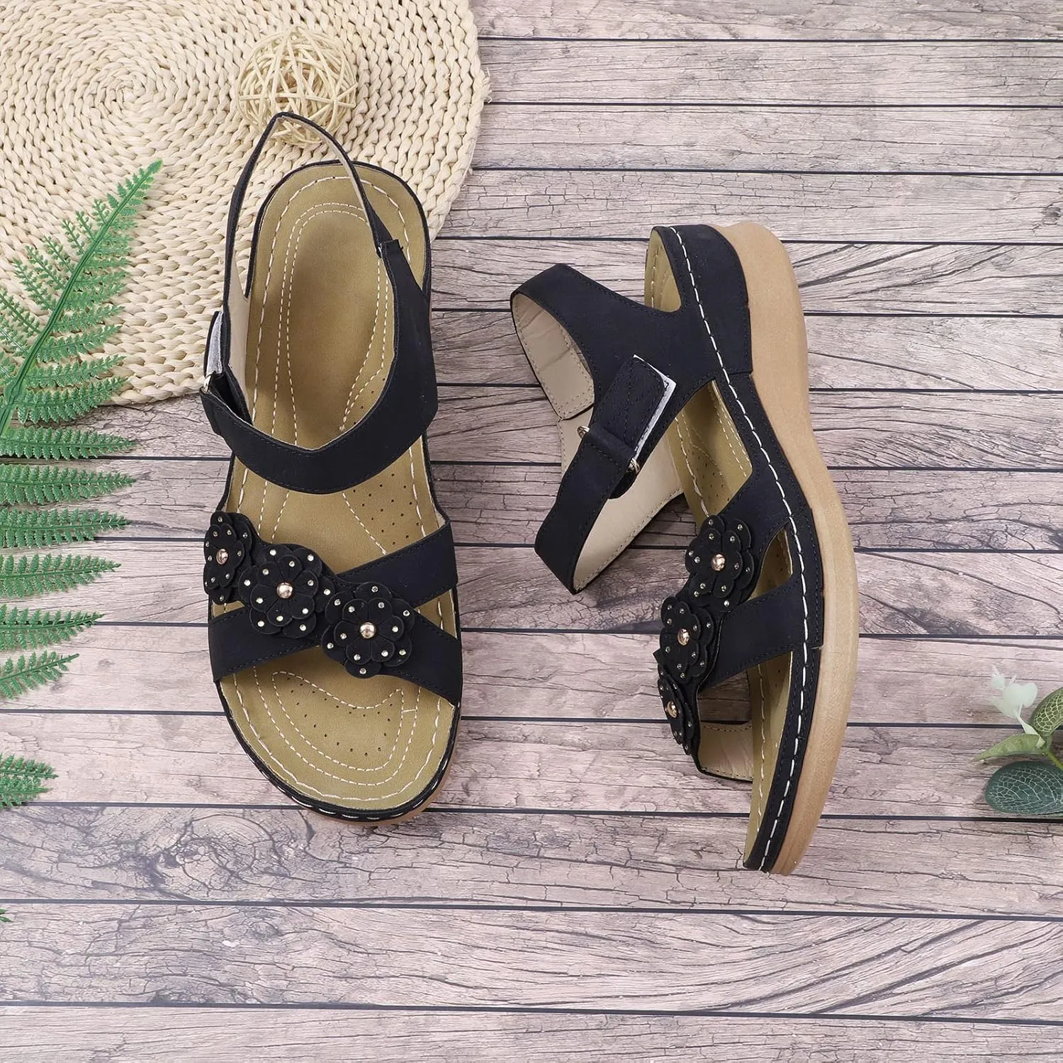 Summer Breathable Women Wedges Beach Flower Sandals Flowers Open Toe Comfortable Orthopedic Wedges Shoes 2025