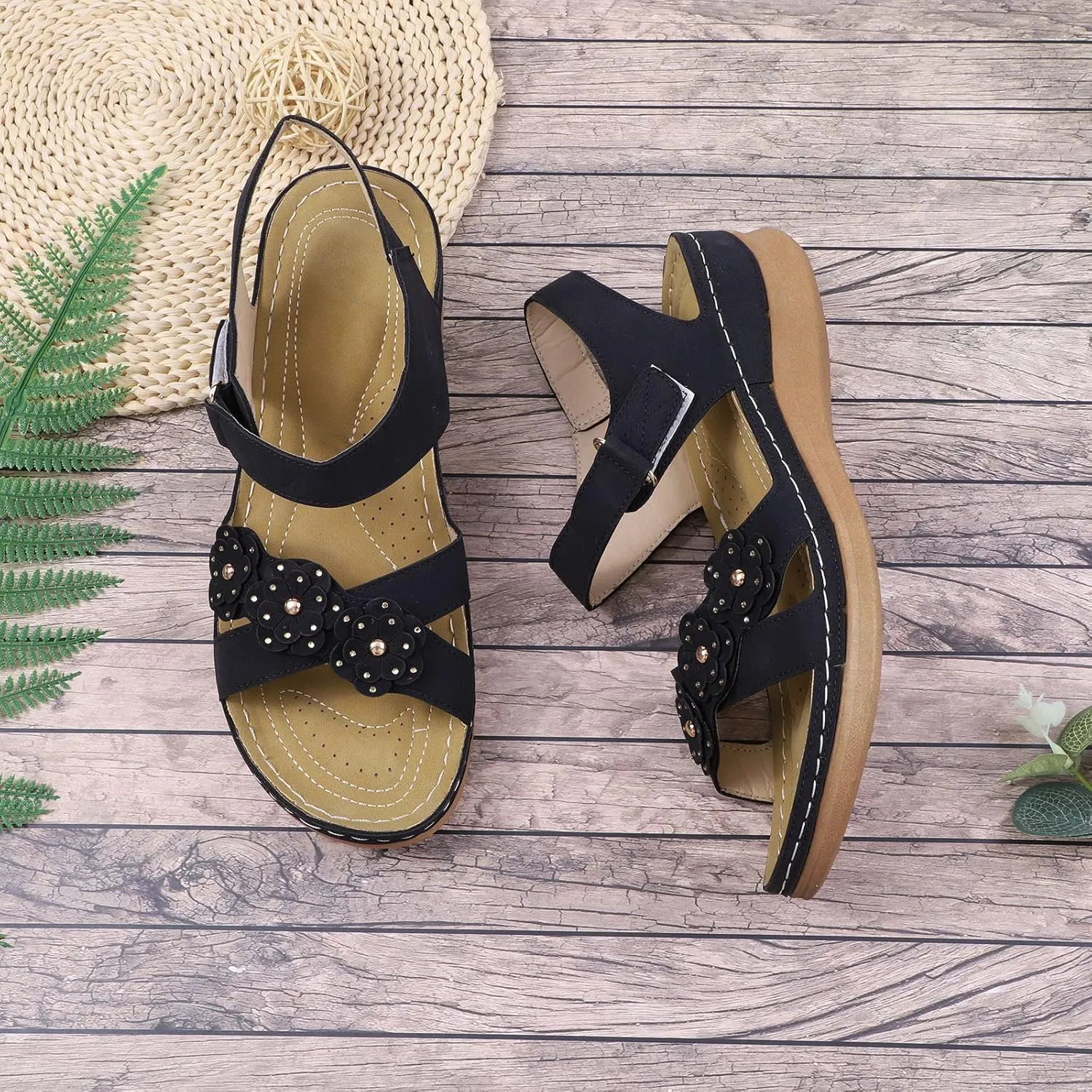 Summer Breathable Women Wedges Beach Flower Sandals Flowers Open Toe Comfortable Orthopedic Wedges Shoes 2025