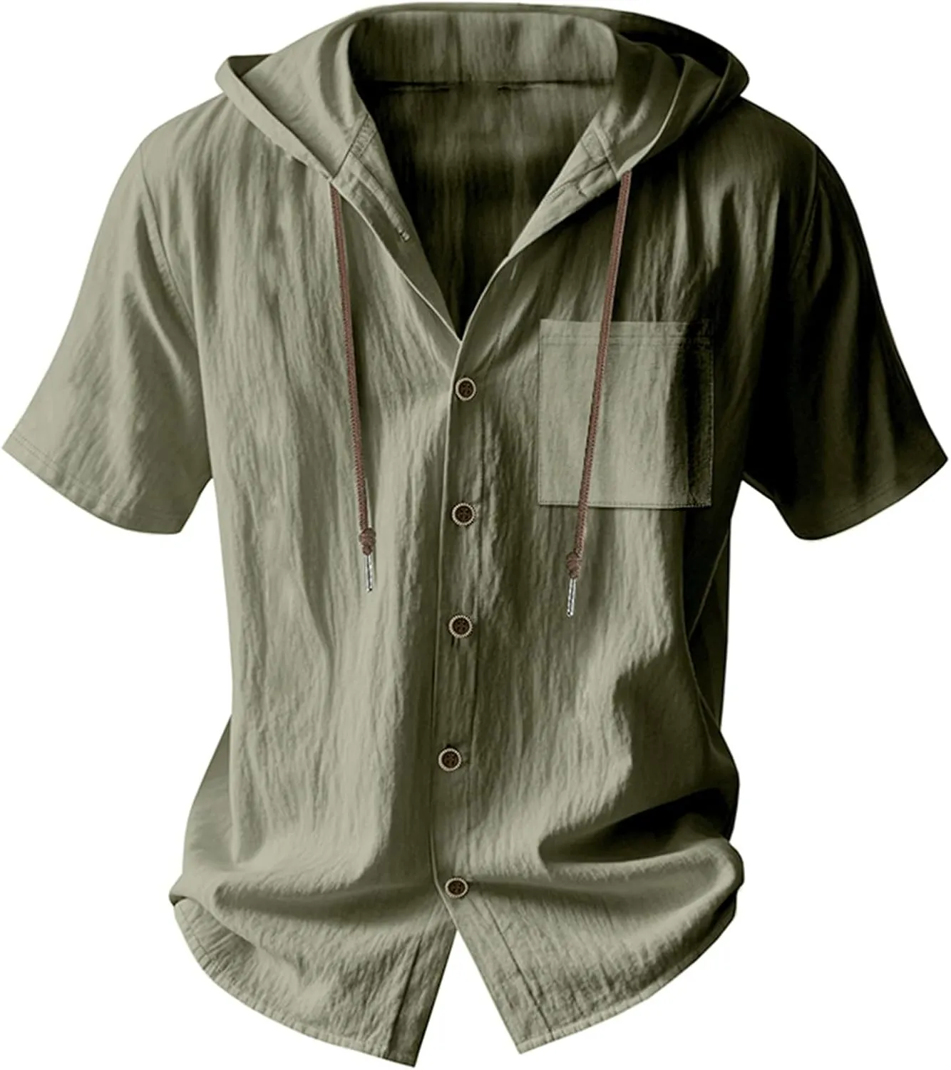 Summer Casual Shirts Men Short Sleeve Hoodies Cotton Linen Button Down Tops Loose Casual Shirts Trendy Travel Shirts