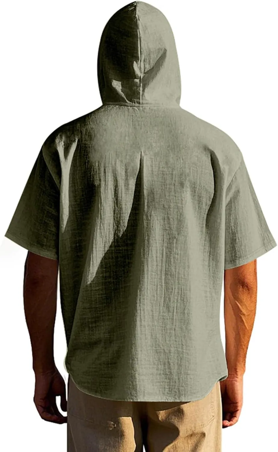 Summer Casual Shirts Men Short Sleeve Hoodies Cotton Linen Button Down Tops Loose Casual Shirts Trendy Travel Shirts