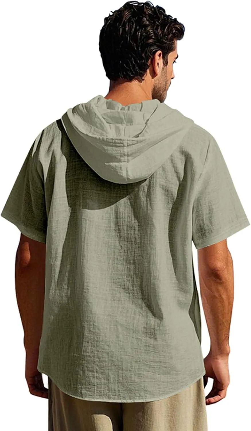 Summer Casual Shirts Men Short Sleeve Hoodies Cotton Linen Button Down Tops Loose Casual Shirts Trendy Travel Shirts