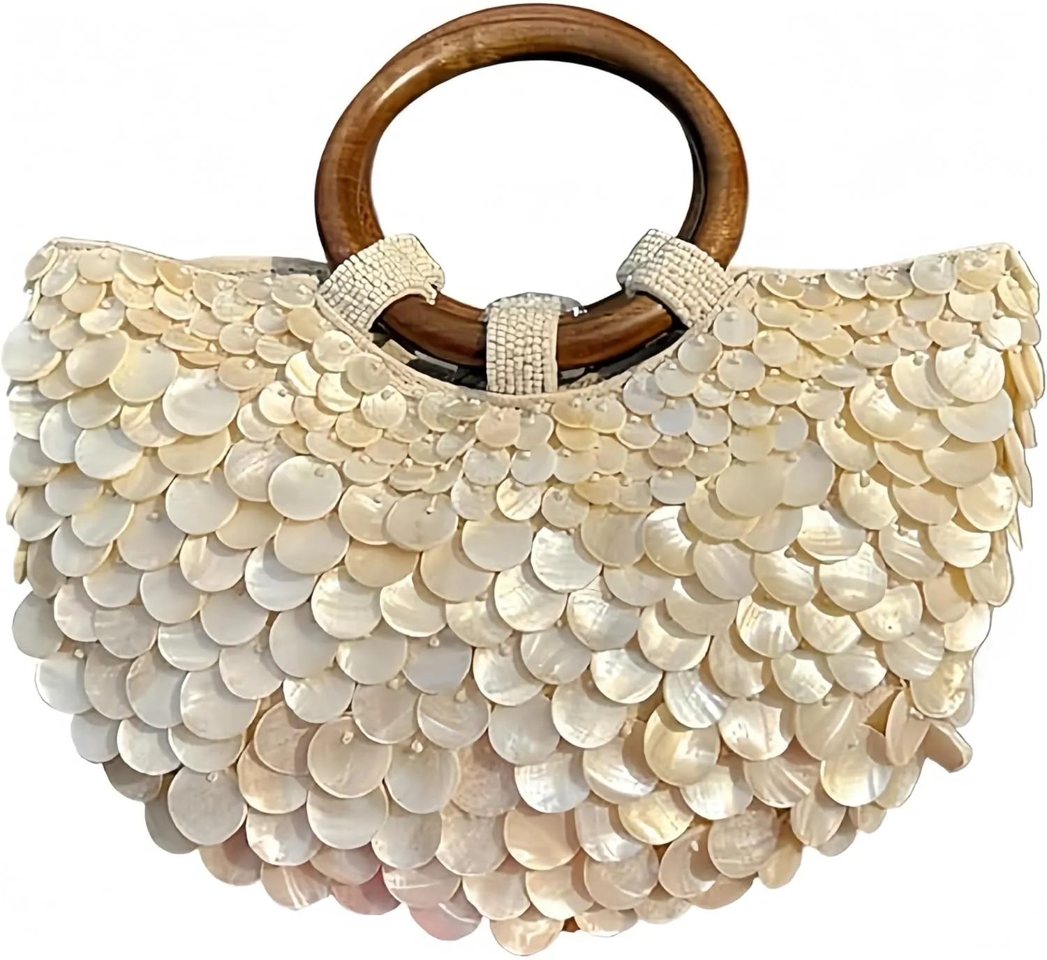 Summer Shell Purse Pearl Beaded Bag  Handmade Sequin Clutch for Women, Elegant Evening Handbag for Beach Wedding, Party, and Vacation