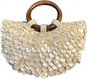 Summer Shell Purse Pearl Beaded Bag  Handmade Sequin Clutch for Women, Elegant Evening Handbag for Beach Wedding, Party, and Vacation