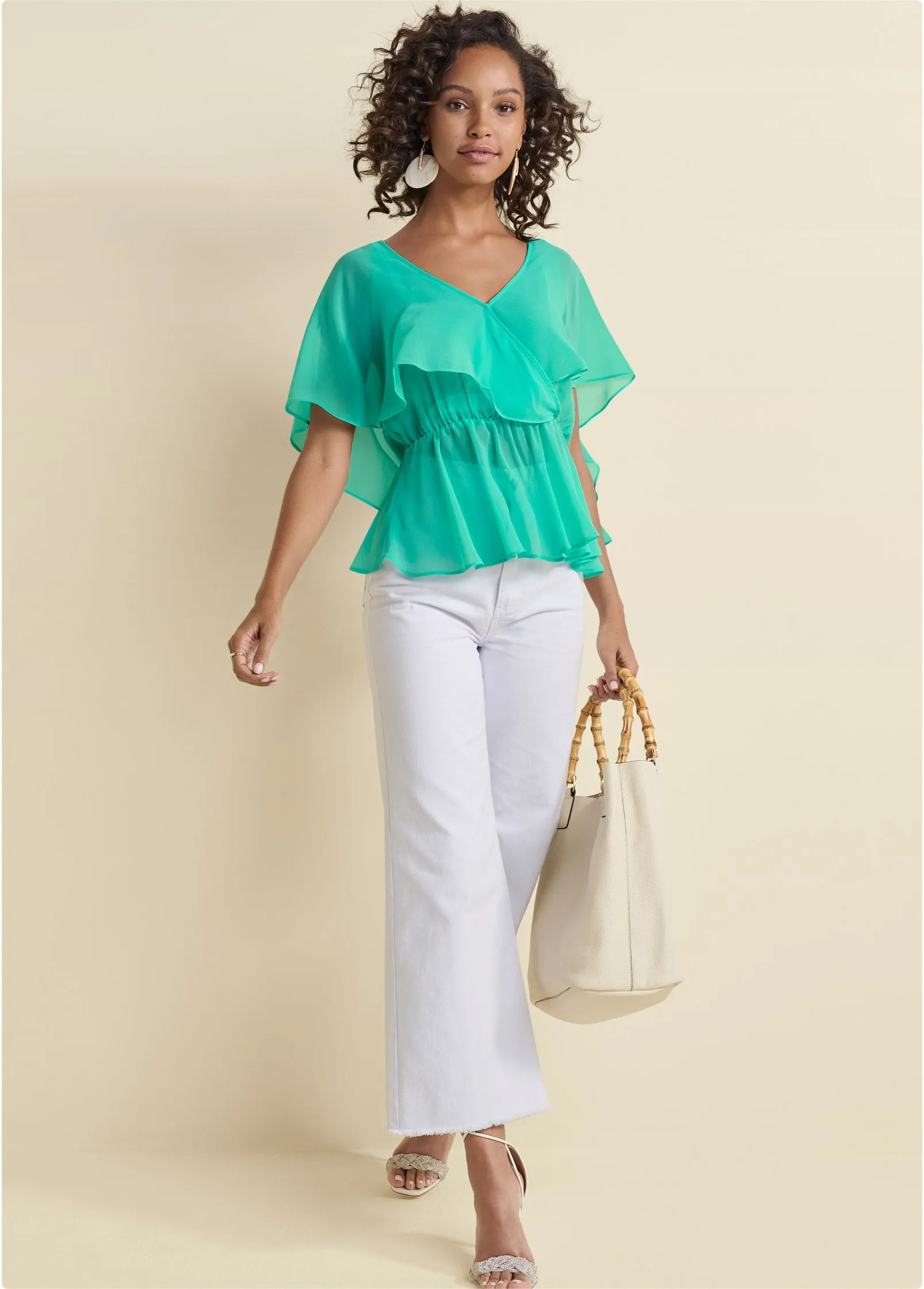 Surplice Chiffon Top - Turquoise