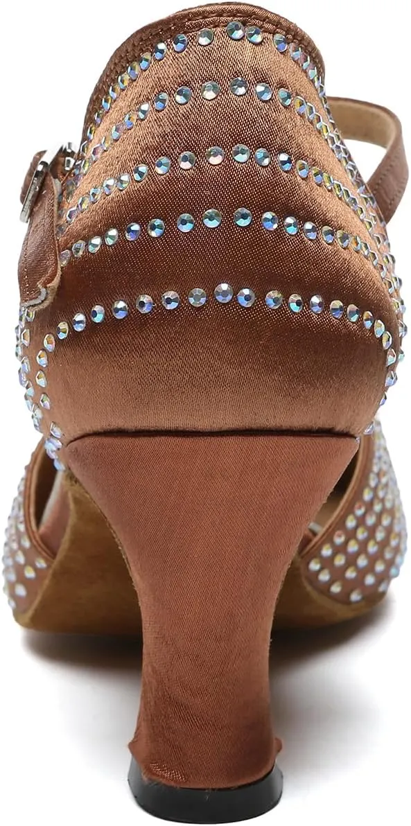 SWDZM Ballroom Dance Shoes Rhinestone Closed Toe Salsa Waltz Charater Dancing Heels