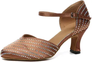 SWDZM Ballroom Dance Shoes Rhinestone Closed Toe Salsa Waltz Charater Dancing Heels
