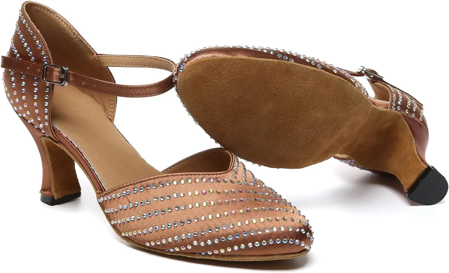 SWDZM Ballroom Dance Shoes Rhinestone Closed Toe Salsa Waltz Charater Dancing Heels