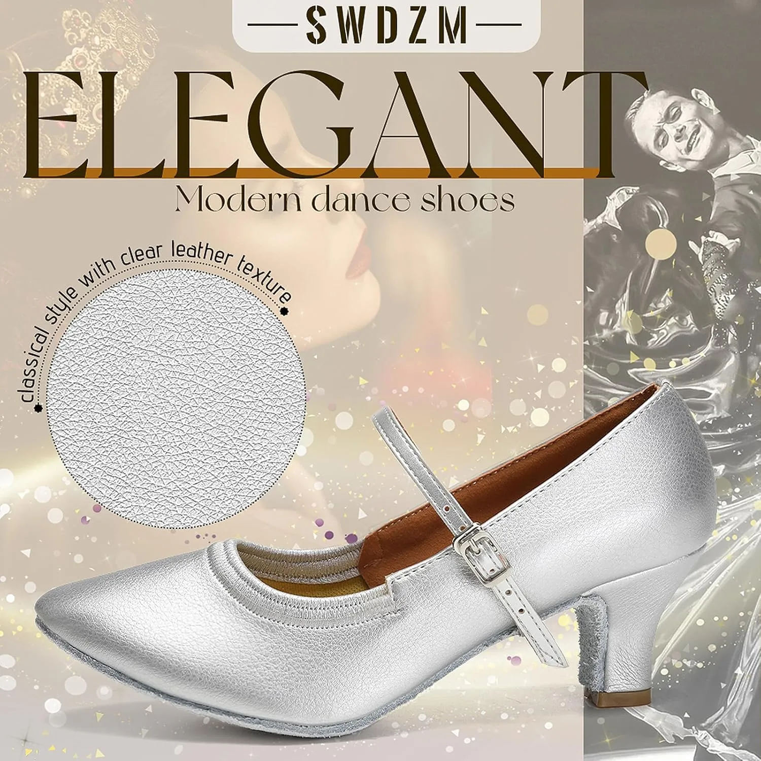 SWDZM Latin Ballroom Dance Shoes Women Closed Toe Character Tango Practice Dancing Shoes