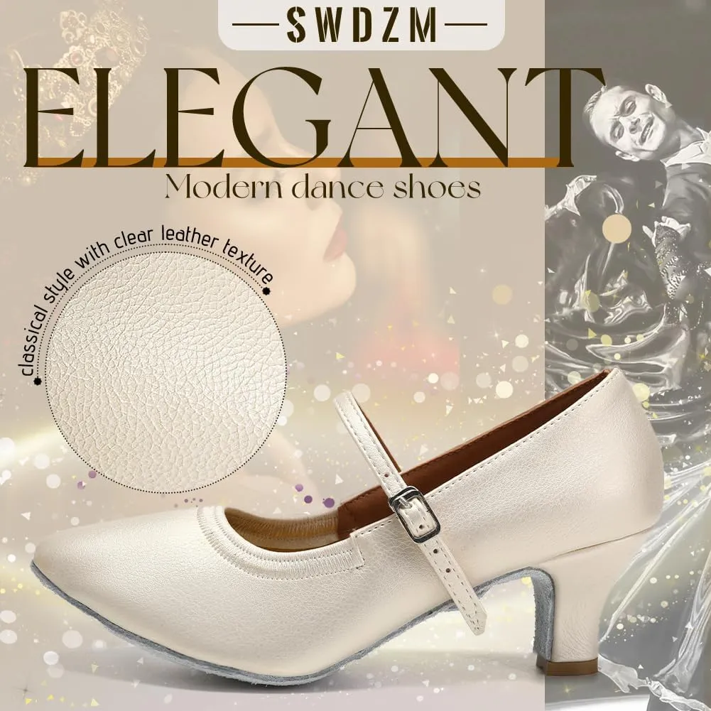 SWDZM Latin Ballroom Dance Shoes Women Closed Toe Character Tango Practice Dancing Shoes