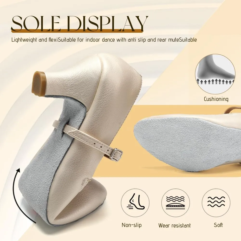 SWDZM Latin Ballroom Dance Shoes Women Closed Toe Character Tango Practice Dancing Shoes