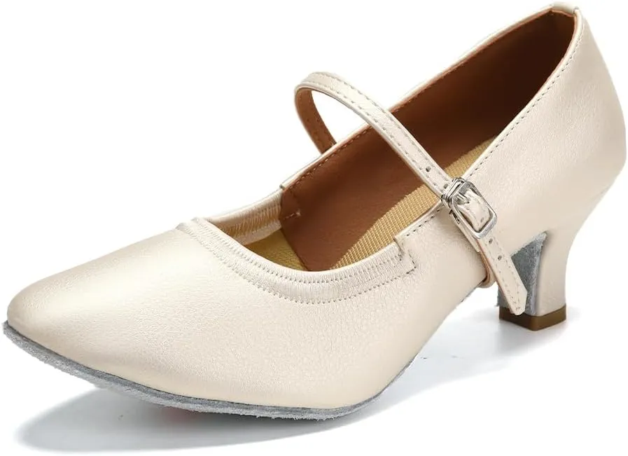 SWDZM Latin Ballroom Dance Shoes Women Closed Toe Character Tango Practice Dancing Shoes
