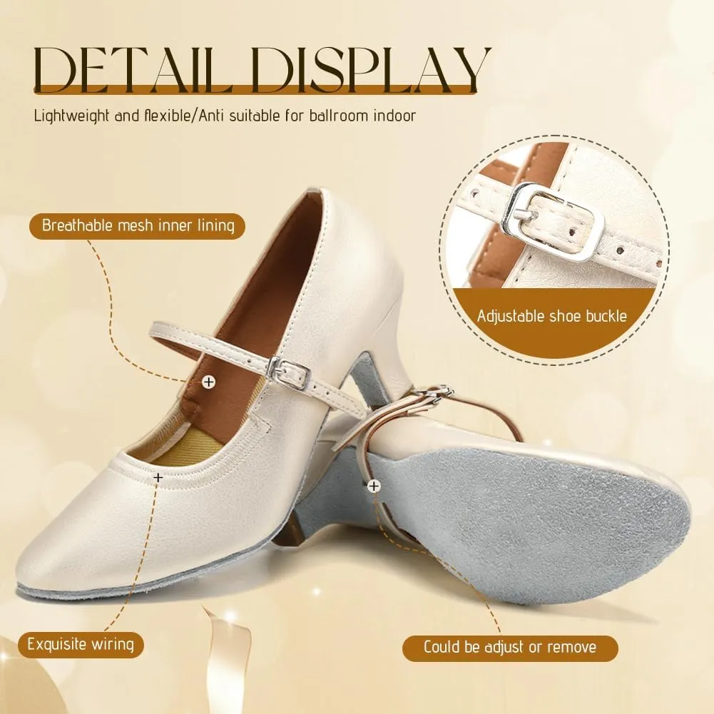 SWDZM Latin Ballroom Dance Shoes Women Closed Toe Character Tango Practice Dancing Shoes
