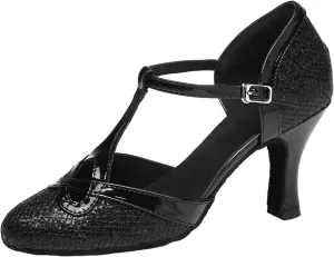 SWDZM Latin Dance Shoes Women Low Heels Tango Salsa Ballroom Shoes Closed Toe