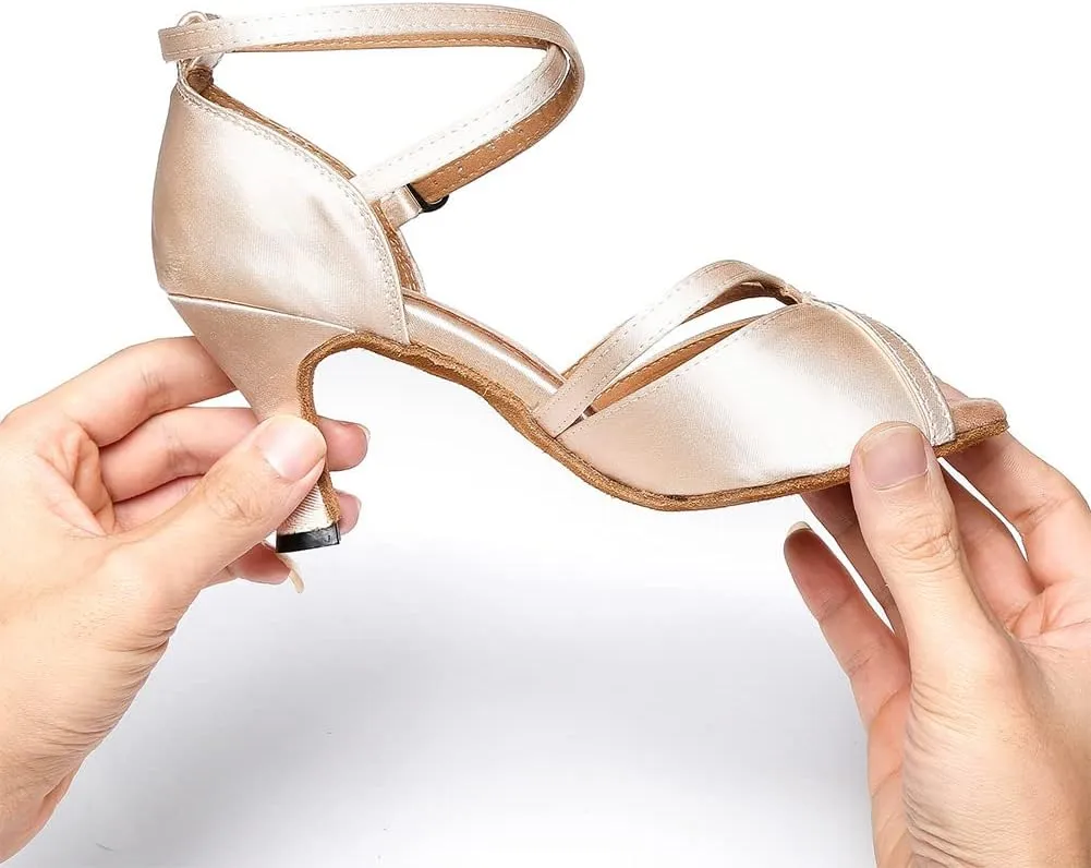 SWDZM Open Toe Latin Dance Shoes Women Low Heels Tango Salsa Ballroom Shoes