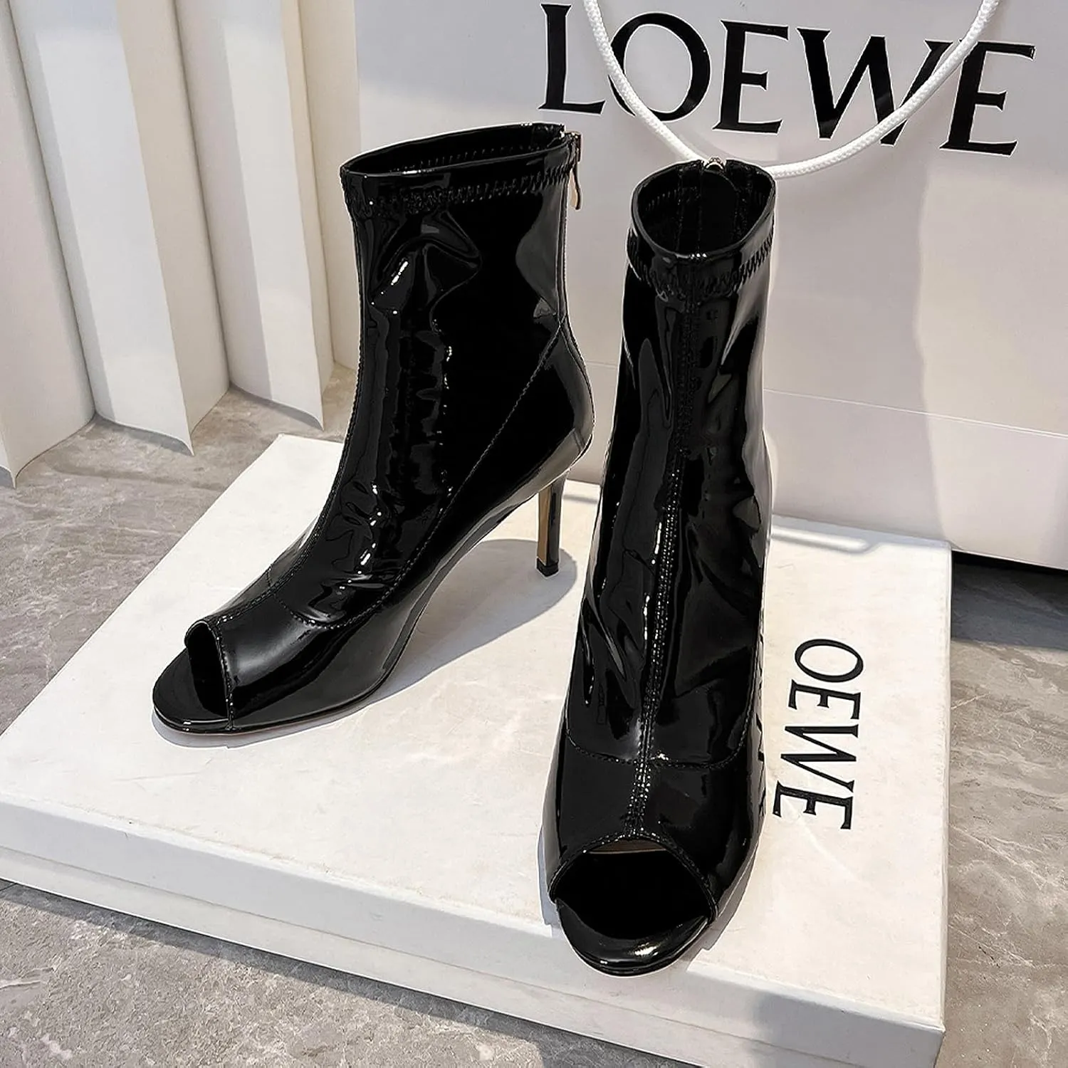 SWDZM Peep Toe Latin Ballroom Dance Shoes Women Boots with Zipper Salsa Burju Dance Heels