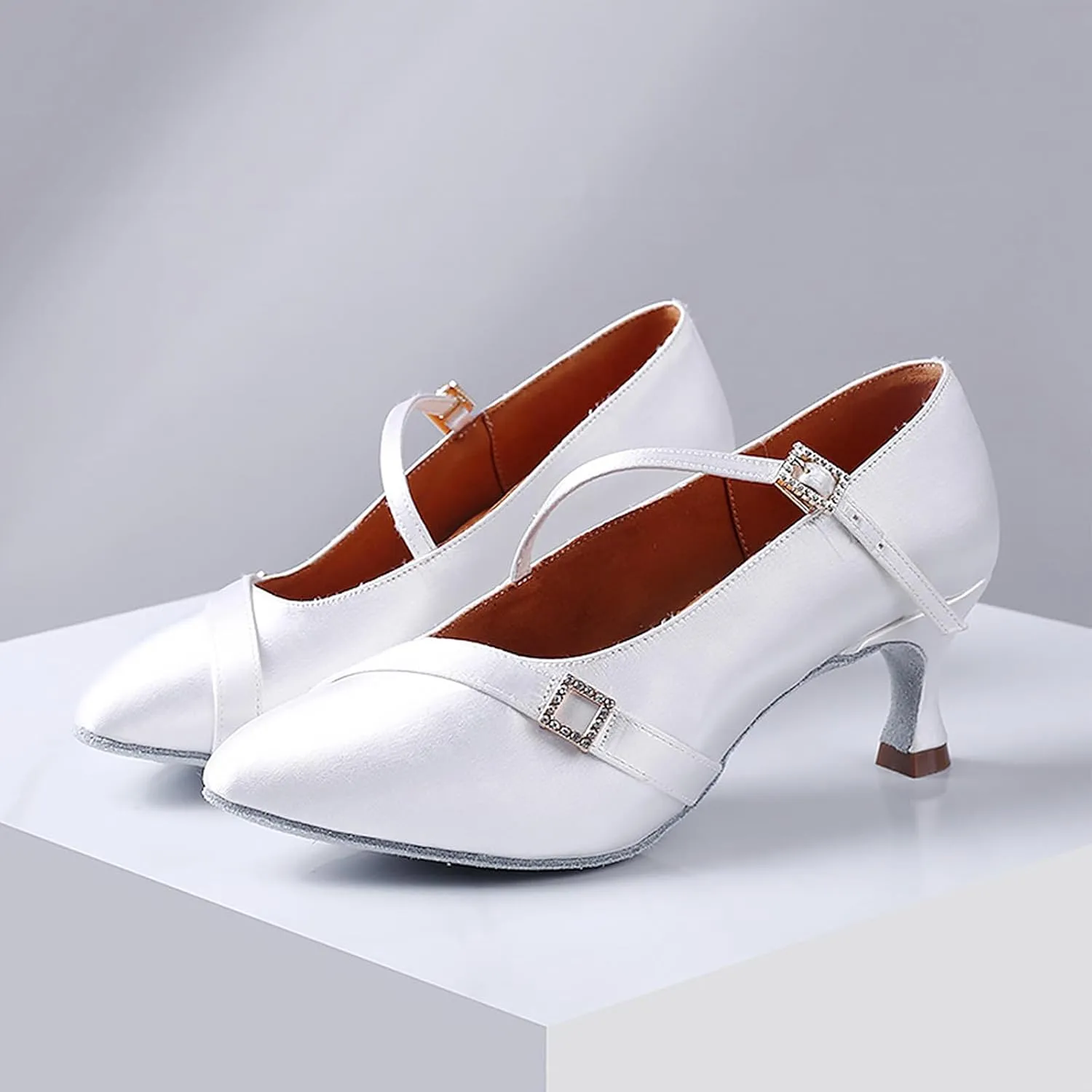 SWDZM Satin Ballroom Dance Shoes Women Latin Dance Shoes Closed Toe Tango Waltz Social Dance Shoes