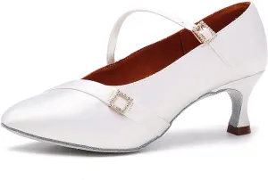 SWDZM Satin Ballroom Dance Shoes Women Latin Dance Shoes Closed Toe Tango Waltz Social Dance Shoes