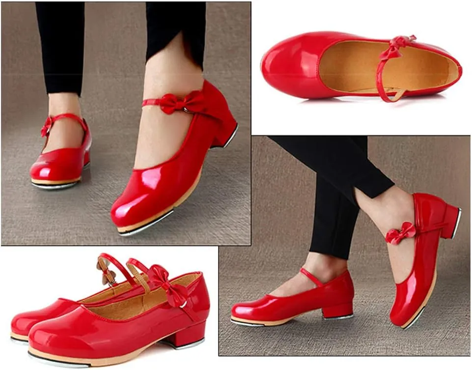SWDZM Women's & Girl's Jazz Tap Dance Shoes Tap-Flex Patent Leather Tap Shoe,WX-208