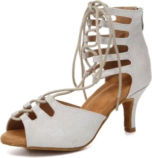 SWDZM Women's Latin Dance Boots Lace up Ballroom Salsa Dance Heels Ankle Dancing Booties
