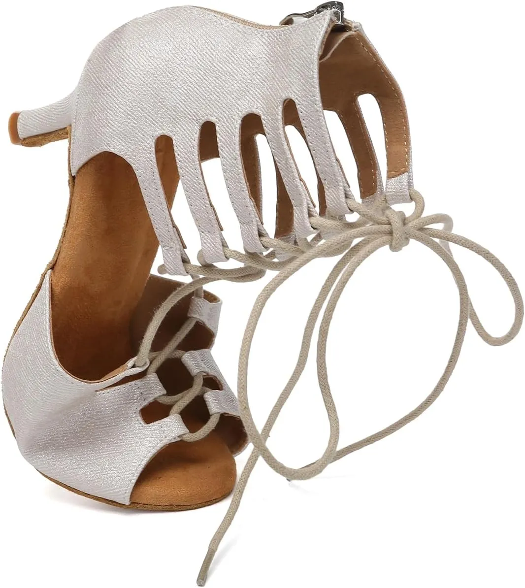 SWDZM Women's Latin Dance Boots Lace up Ballroom Salsa Dance Heels Ankle Dancing Booties