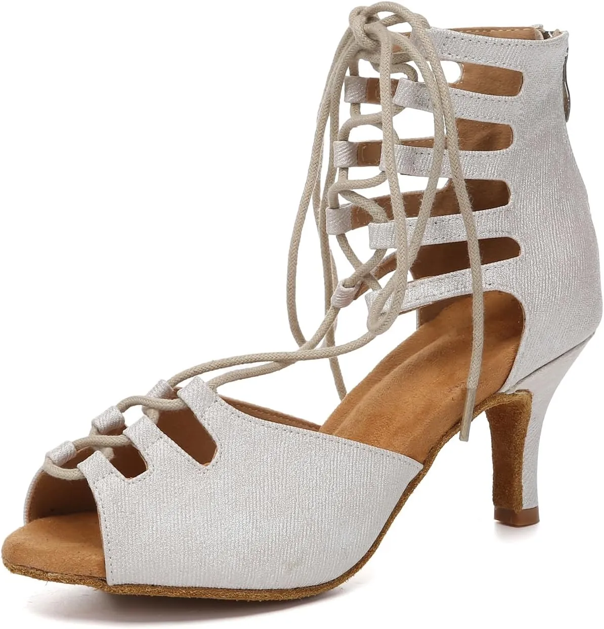 SWDZM Women's Latin Dance Boots Lace up Ballroom Salsa Dance Heels Ankle Dancing Booties