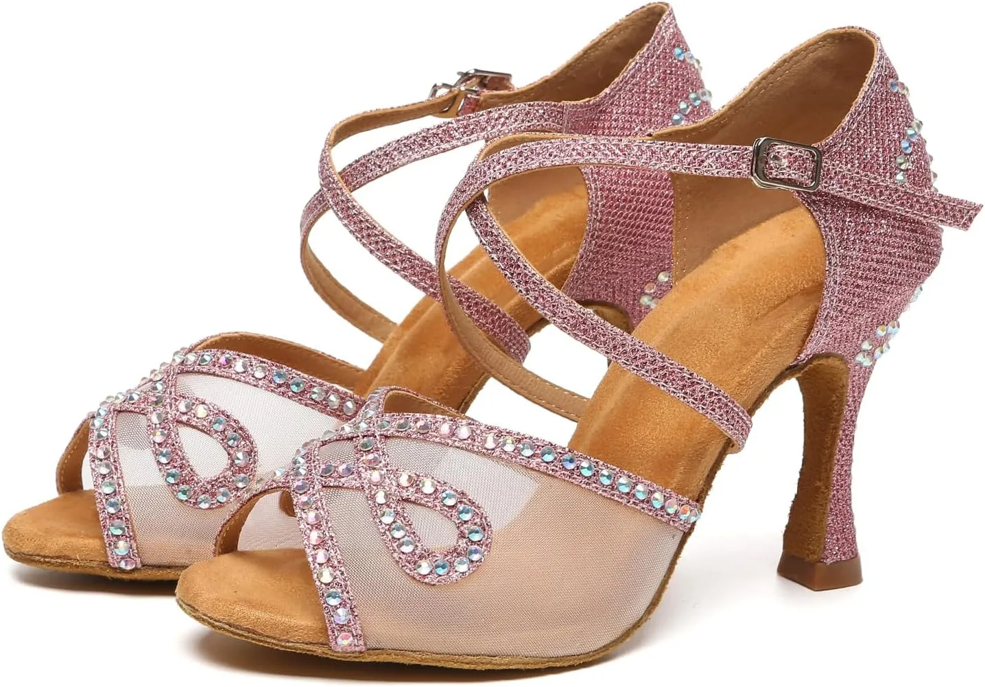 SWDZM Women's Rhinestones Latin Dance Shoes Salsa Performance Ballroom Dancing Heels