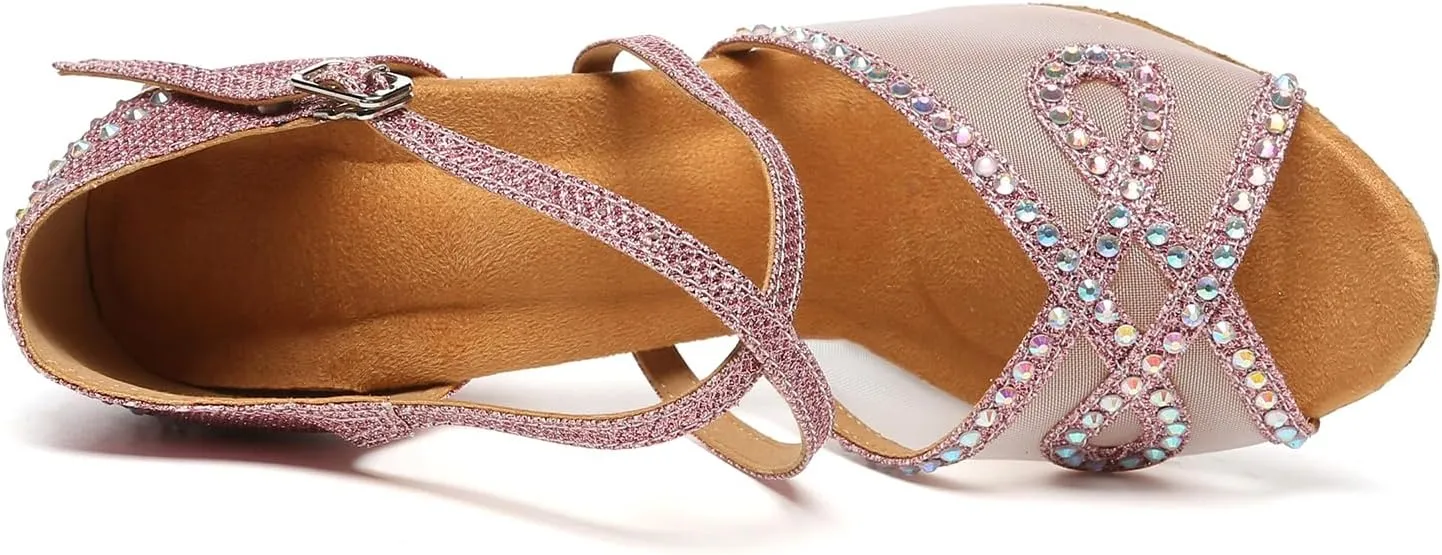 SWDZM Women's Rhinestones Latin Dance Shoes Salsa Performance Ballroom Dancing Heels