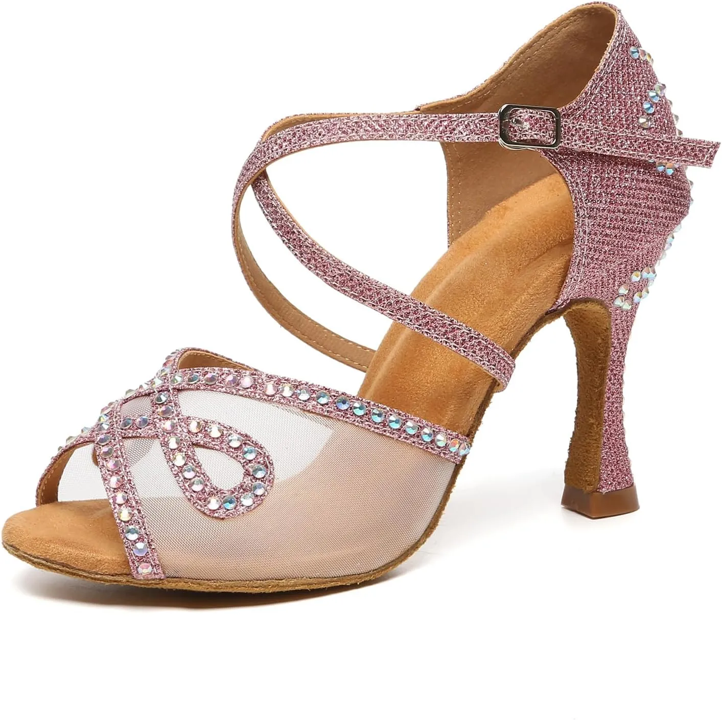 SWDZM Women's Rhinestones Latin Dance Shoes Salsa Performance Ballroom Dancing Heels