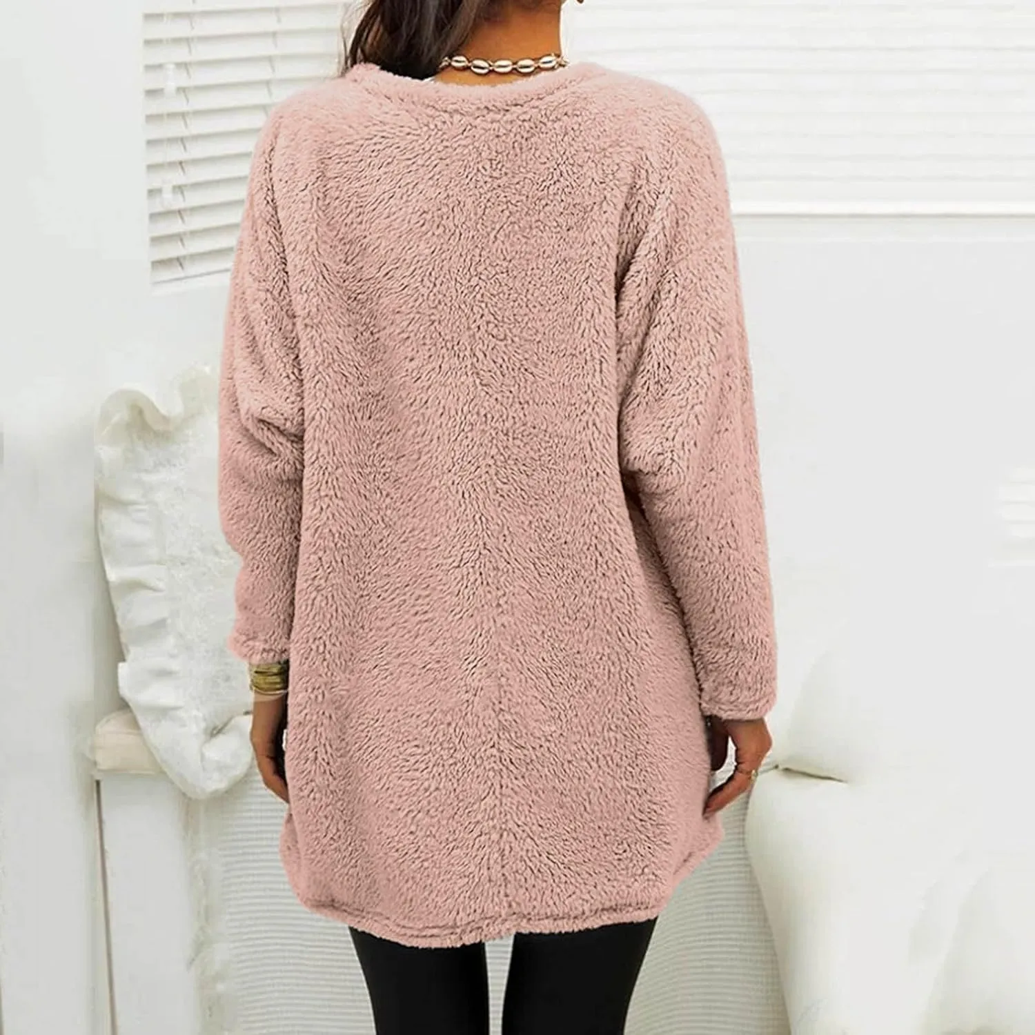 Sweatshirts for Women Fuzzy Fleece hoodie Crew Neck Long Sleeve Sherpa Pullover Tops Warm Soft Winter Fall Blouse