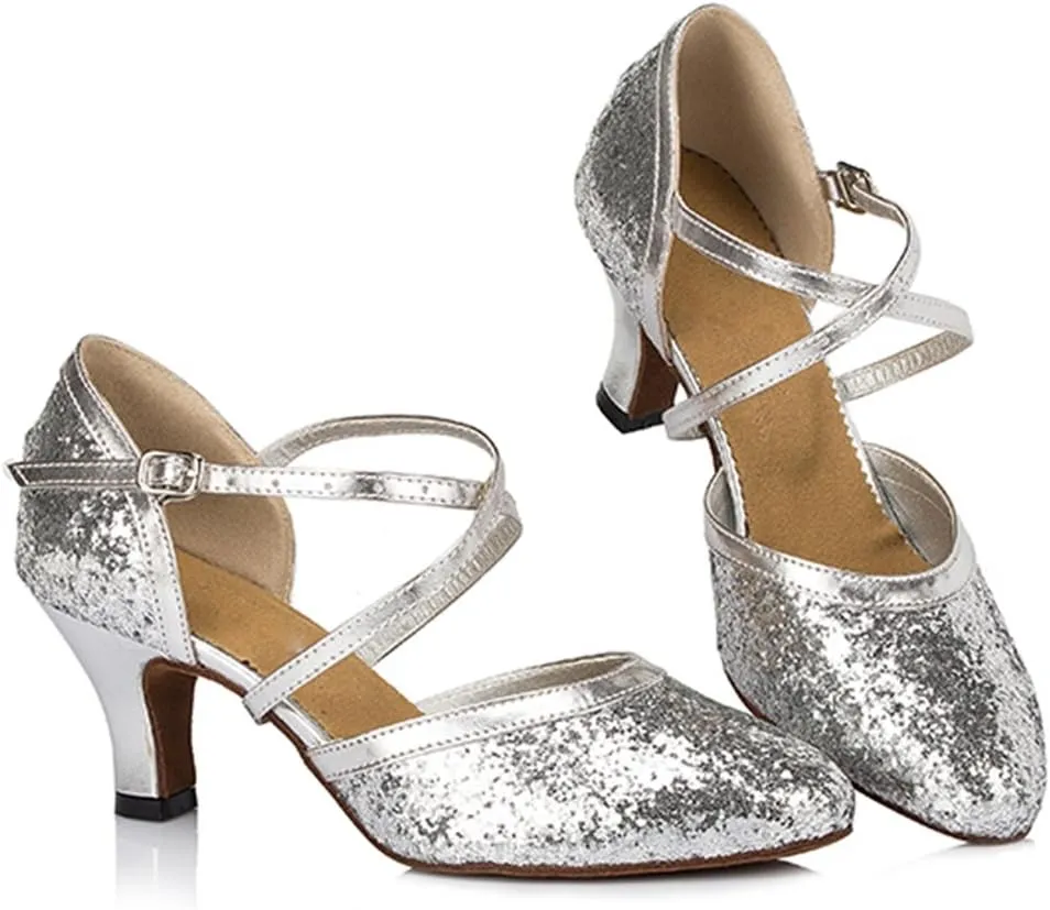 TDA Women's Closed Toe Sequins Synthetic Salsa Tango Ballroom Latin Modern Dance Wedding Shoes