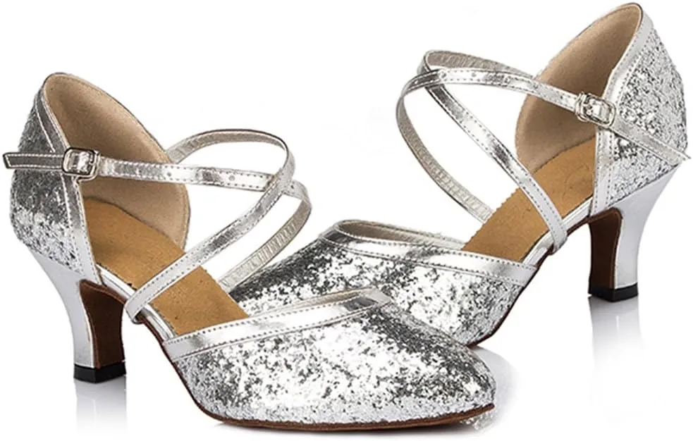 TDA Women's Closed Toe Sequins Synthetic Salsa Tango Ballroom Latin Modern Dance Wedding Shoes