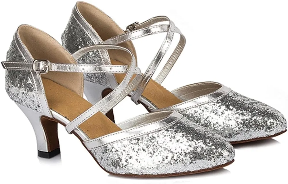 TDA Women's Closed Toe Sequins Synthetic Salsa Tango Ballroom Latin Modern Dance Wedding Shoes